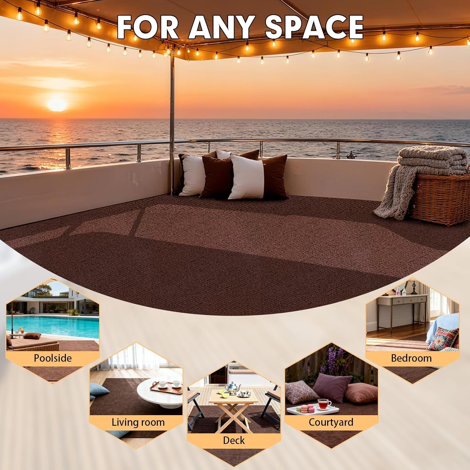 Marine Carpet,5 FT x 15 FT Brown Indoor Outdoor Carpet 0.2″ Thick Boat Carpet wi