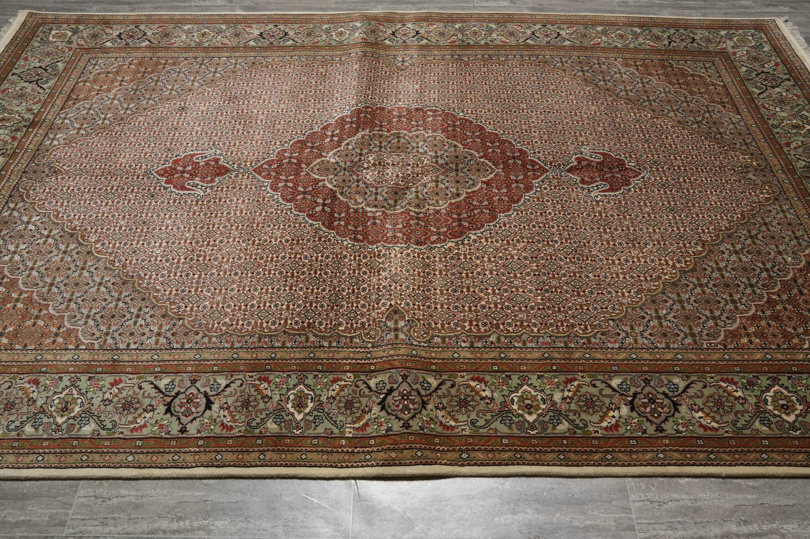 6.7 x 10.3 Wool Silk Tabriiz Herrati Mahii Hand-Knotted Rug #F-3068