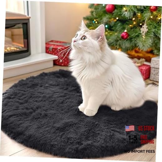 Black 2 ft Round Rugs for Bedroom – Machine Washable – 2 ft Circle Area