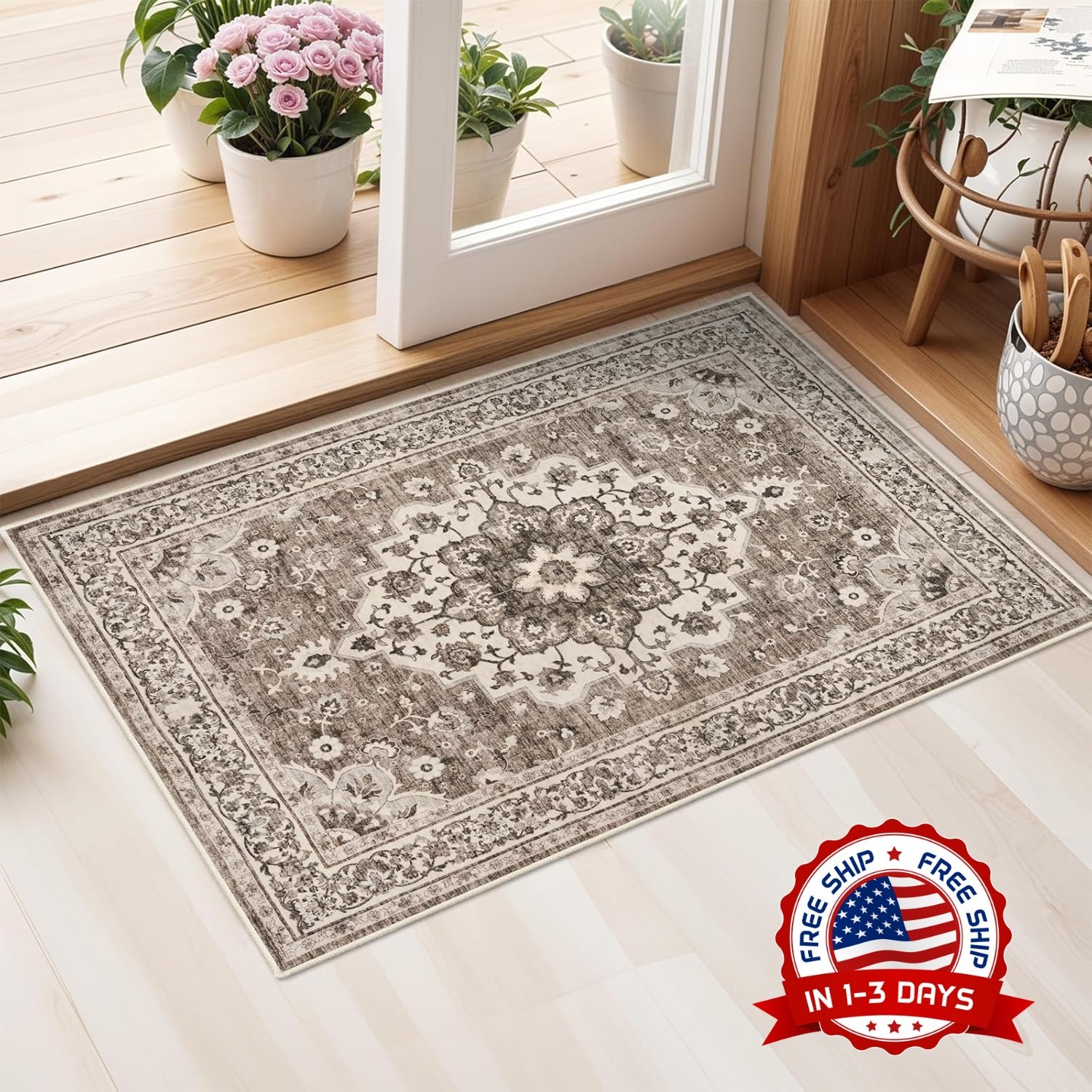 Alfombra oriental lavable – Alfombra de 2×3 para sala de estar, alfombra suave