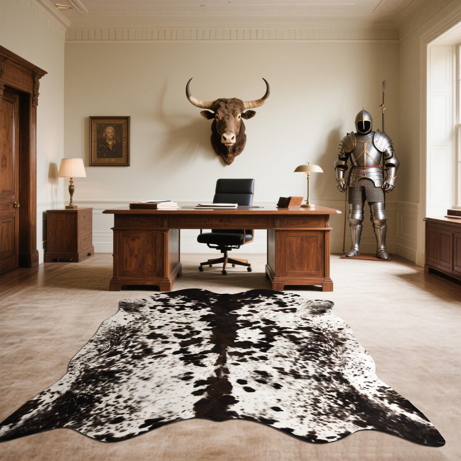 Faux Cowhide Rug, 4.6 x 5.2 ft Cowhide Rug for Living Room, Bedroom, Wall – N…