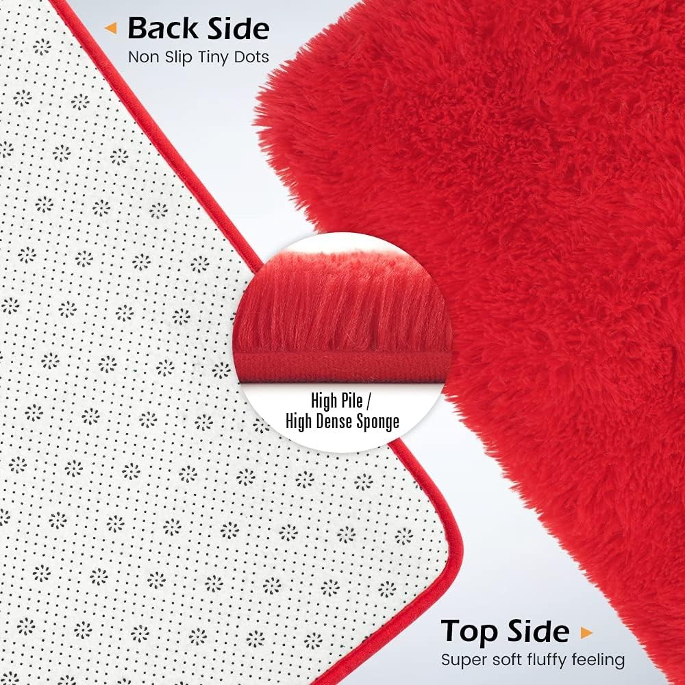Premium Soft Fluffy Area Rug Modern Shag Carpet 3 X 5 Feet Fuzzy Shaggy Red