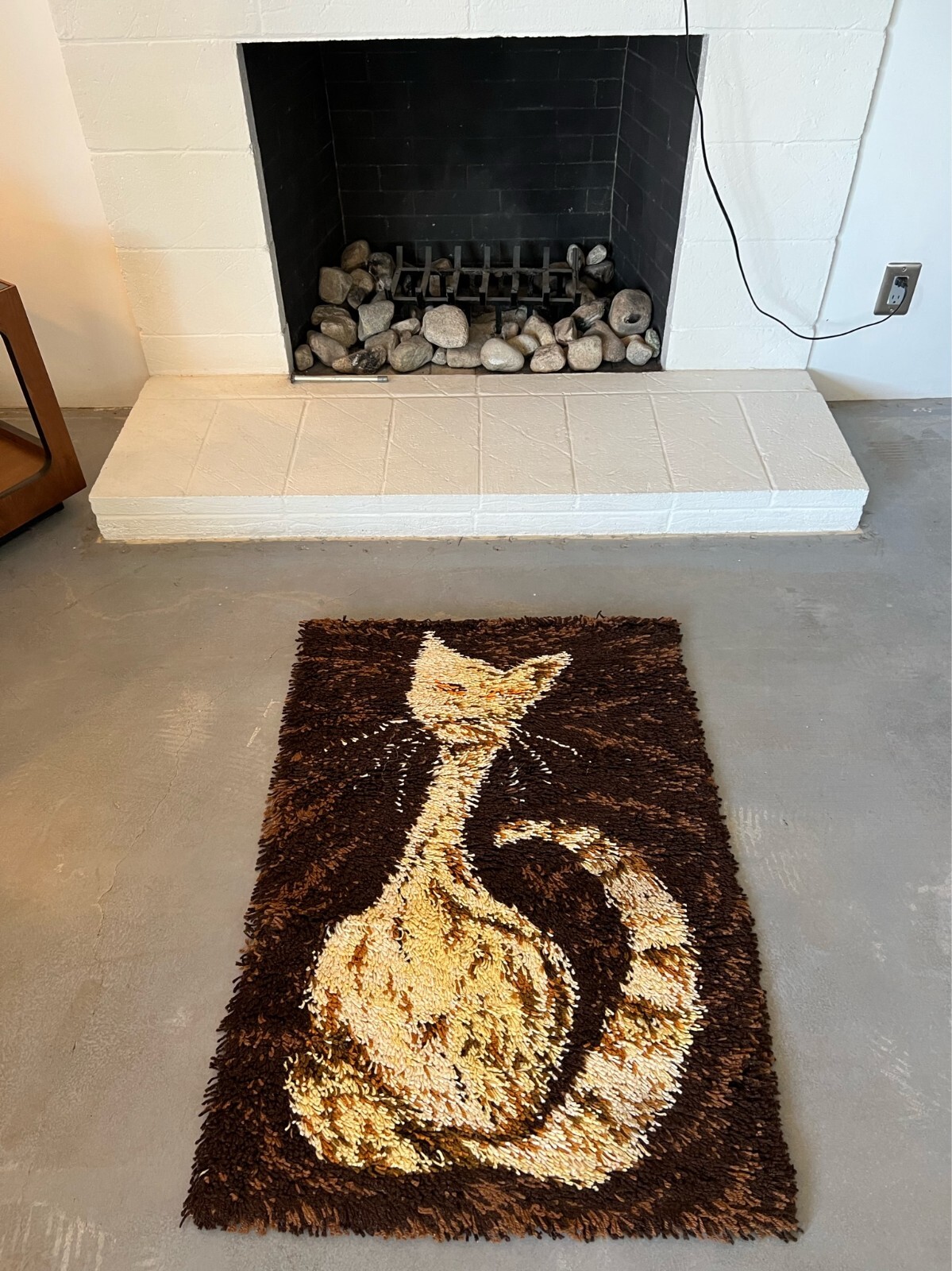 1960’s AIDA Brown Beige Cat Tapestry UNUSED Modern Mid Century Rya Rug Wool