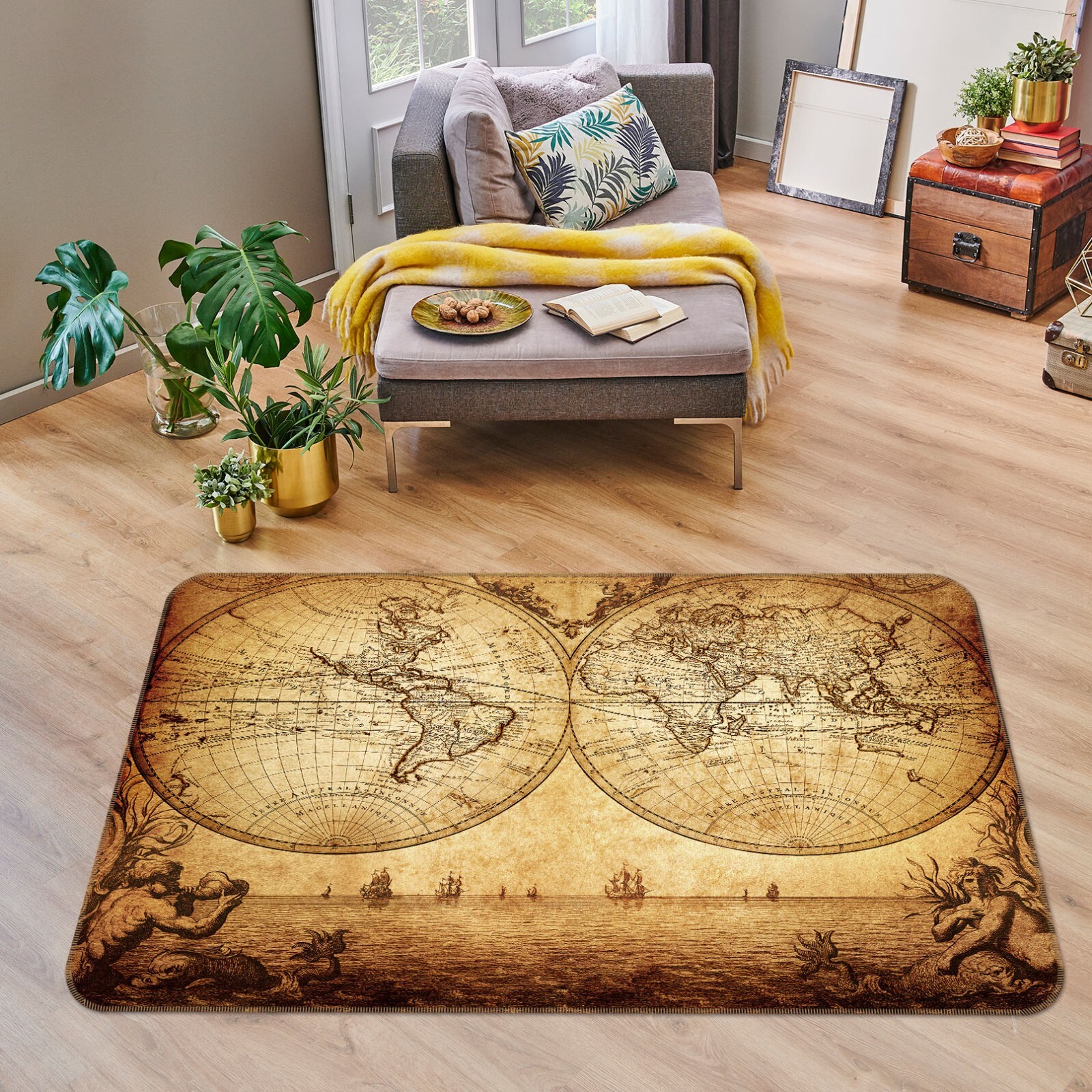 3D Vintage Map Hemisphere ZHUA1456 Game Non Slip Rug Mat Photo Carpet Amy
