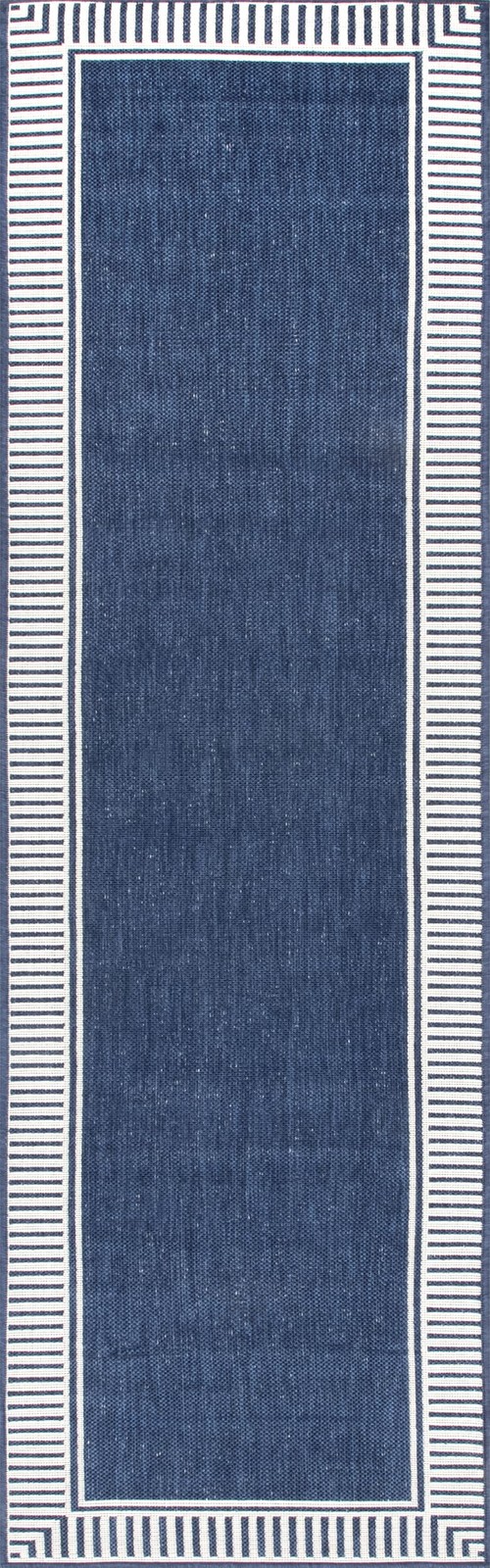 Asha Navy/Ivory, 2′ x 8′, Casual, Striped Border, Soft and Cozy, High Traffic…