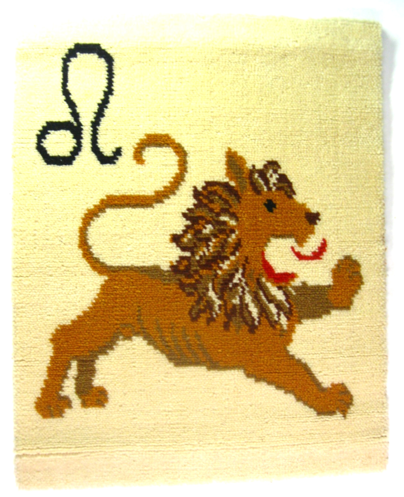 Rare Vintage Axminster Zodiac LEO Virgin Wool Rug, 18” by 23”, CLEAN Great Cond!