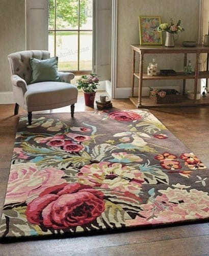 Hand Tufted Wool Rug – Rosewood Floral Area Rug, Sanderson|6×9 8×10 Area Rugs