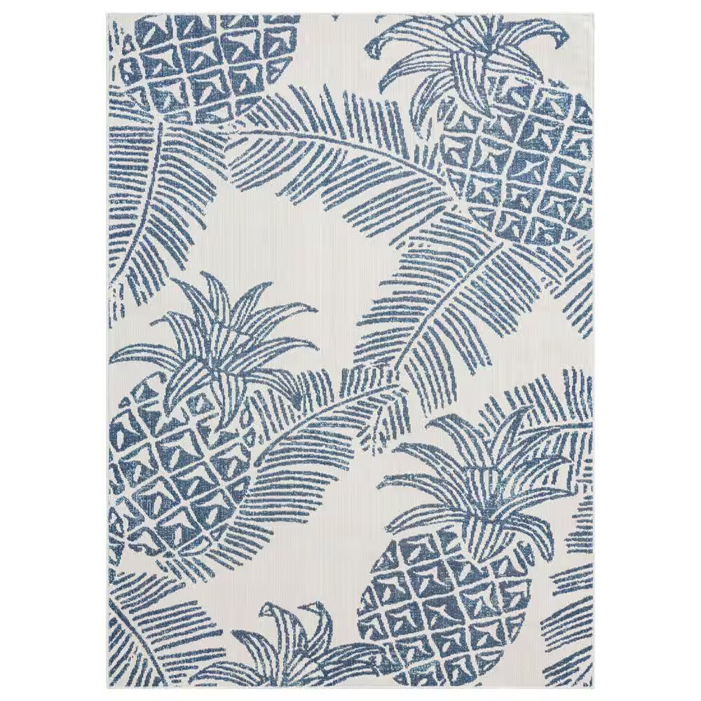 Malibu Pineapple Ivory/Navy 8 Ft. X 10 Ft. Indoor/Outdoor Area Rug