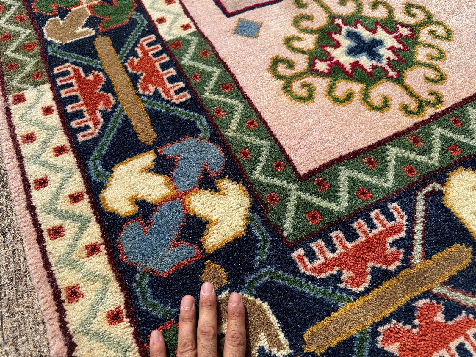 9×12 NEW WOOL RUG HANDMADE PINK ORIENTAL handwoven blue green colorful tribal ft