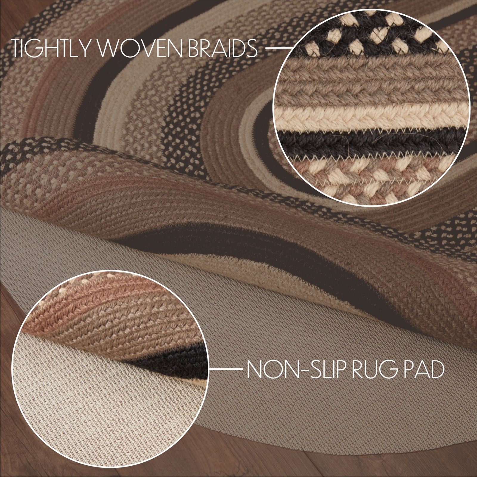 VHC Brands Accent Rug Sawyer Mill Charcoal Jute 48×72 Farmhouse Oval No Slip Pad