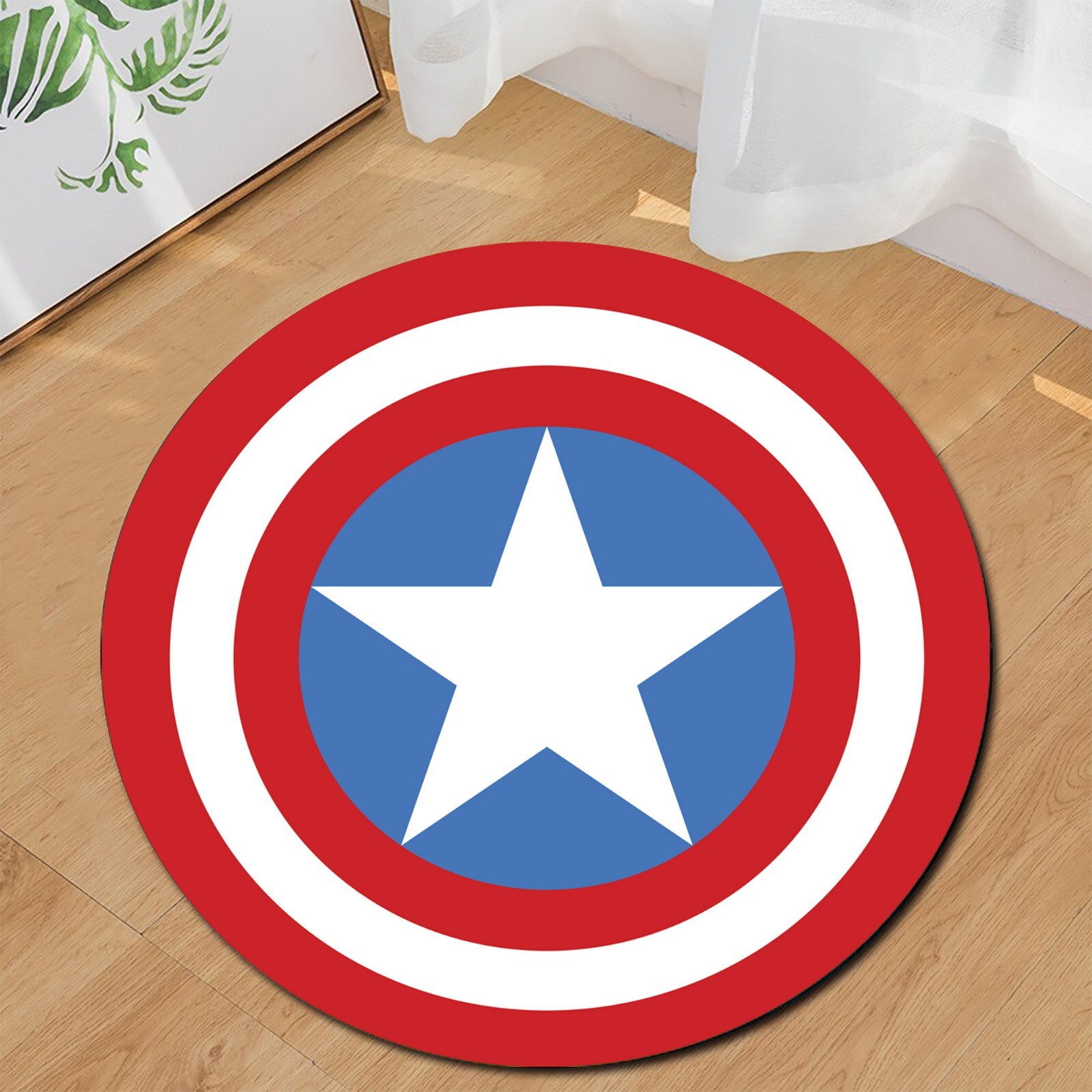 Superhero Star Shield Round Rug, Boys Room Play Mat, Hero Theme, Captain America