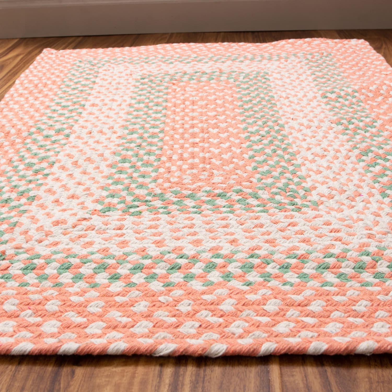 Cotton Braided Area Rug Farmhouse Coral Rug for Nursery and Kids Room Rug