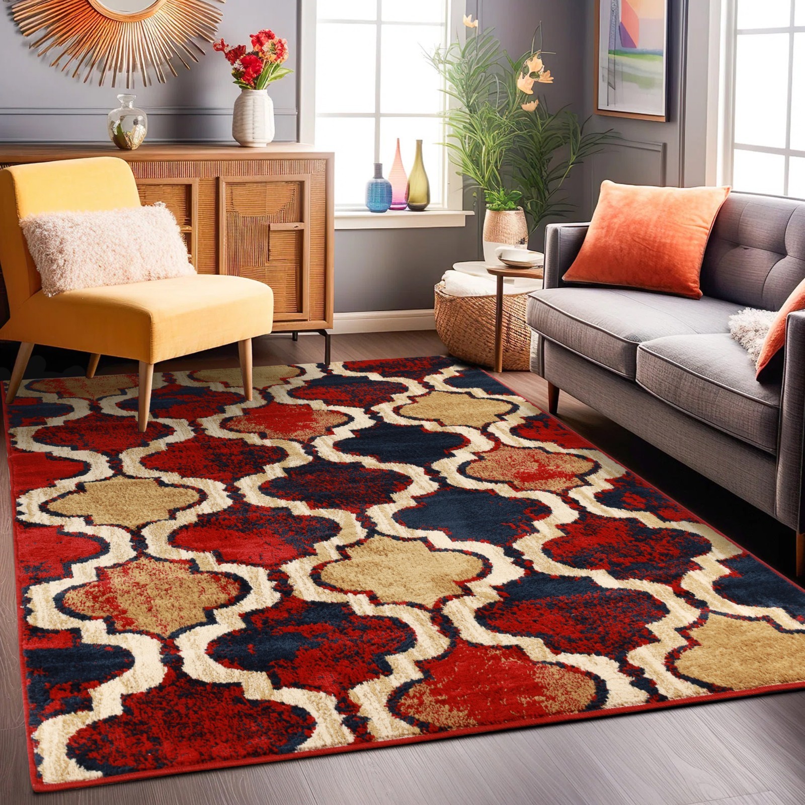 Viking Geometric Trellis Modern Anti Static Colorfast Moth Proof Indoor Area Rug