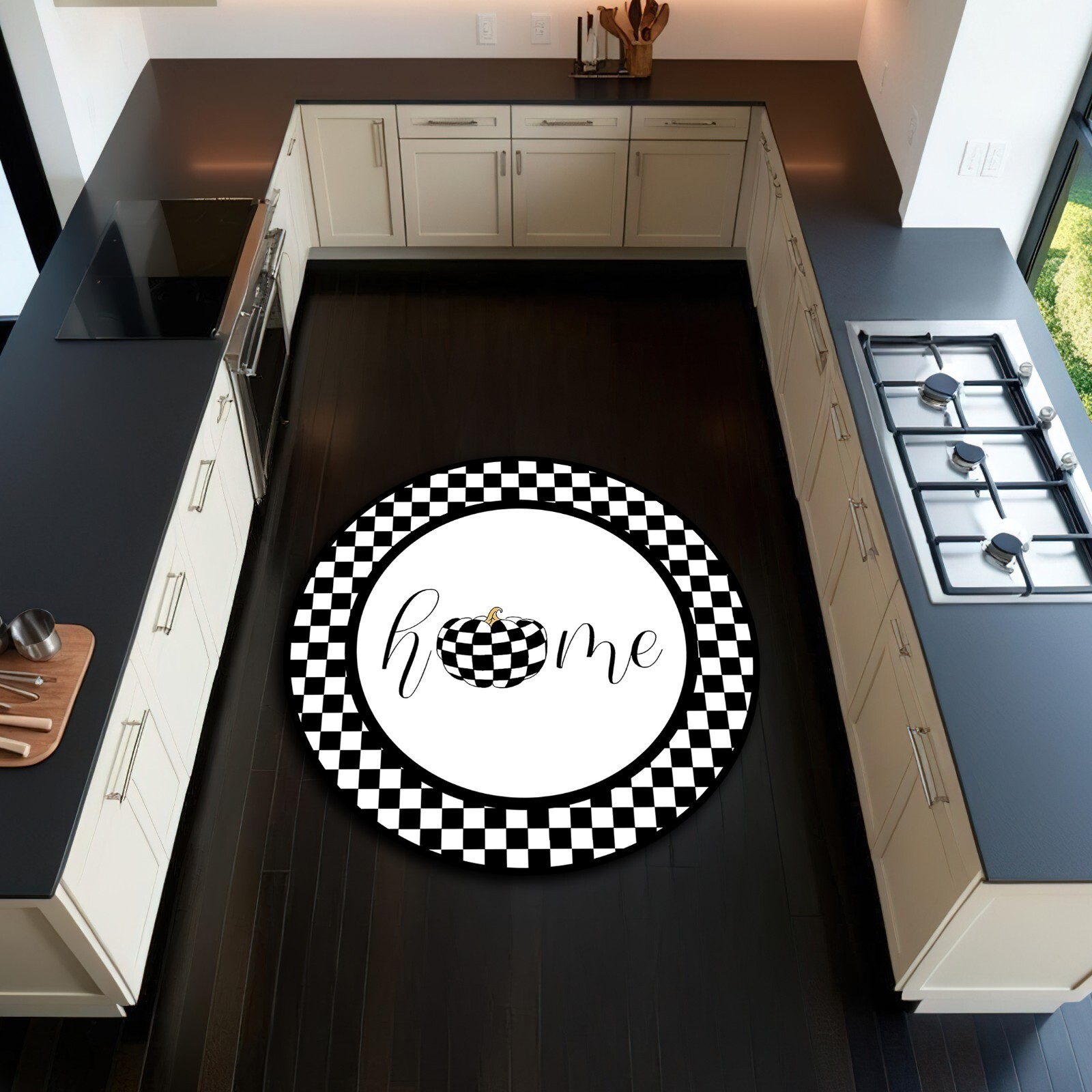 Black and White Checkered Carpet Kitchen Mat Round Rectangle Boho Mat Decor