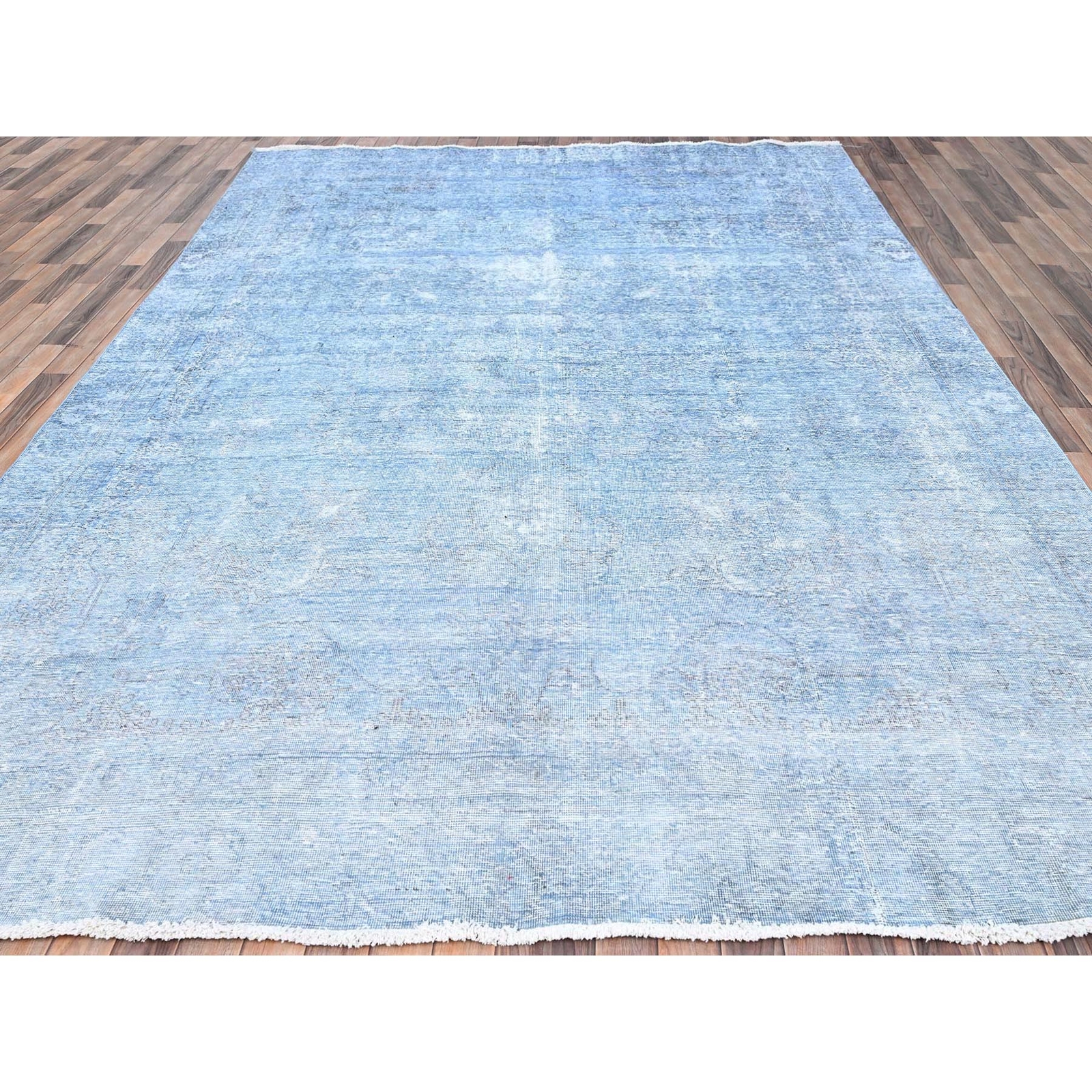 9’x11’8″ Blue Hand Knotted Overdyed Vintage Zoroastrian Tebraz Wool Rug R85539