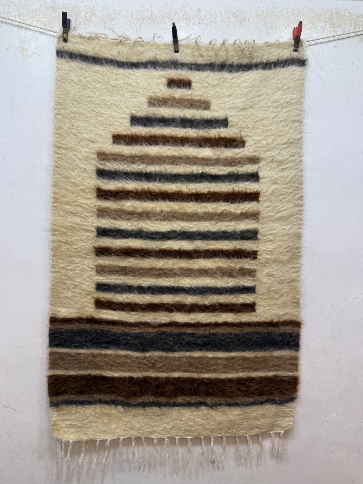 Vintage Beautiful Hand Woven Turkey Mohair Angora Goat Hair Siirt Wool Weaving