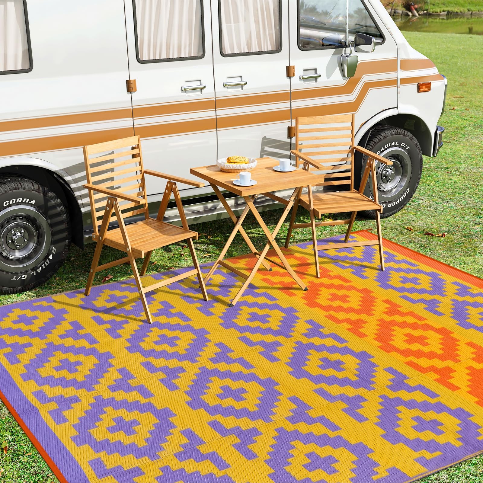 Anidaroel Camping Rug for Outside RV, 8×10 Waterproof Outdoor Rug for Patio C…