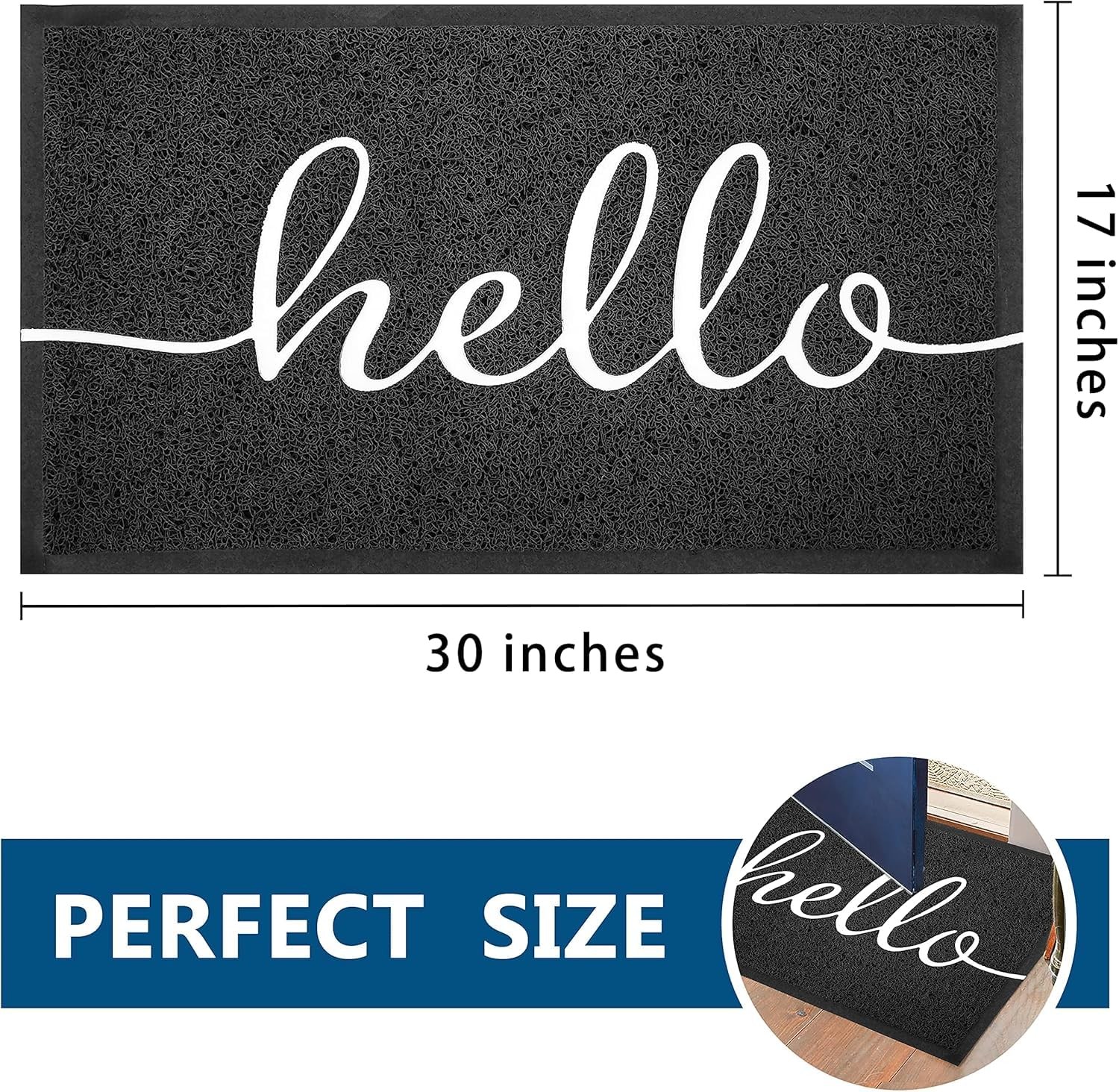 Entryway Doormat Non Slip Floor Mat Traps Dirt Mud Heavy Duty Low Profile 30×17.