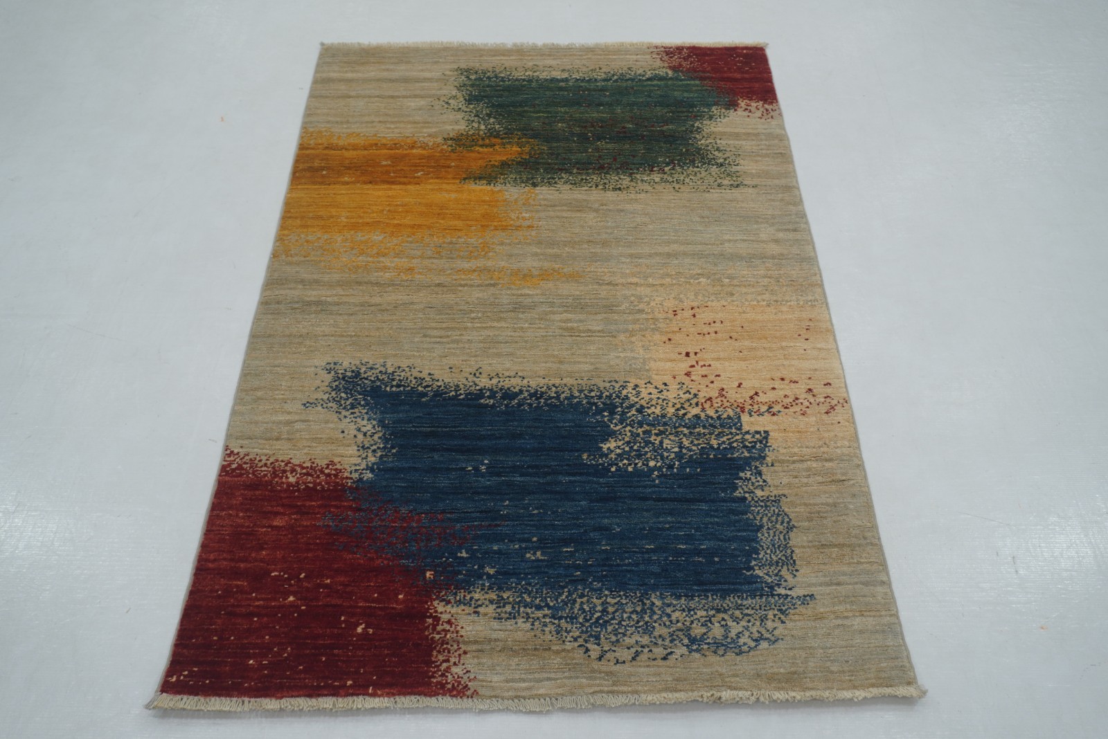 3×5 ft Gray Afghan Hand Knotted Wool ModernRug