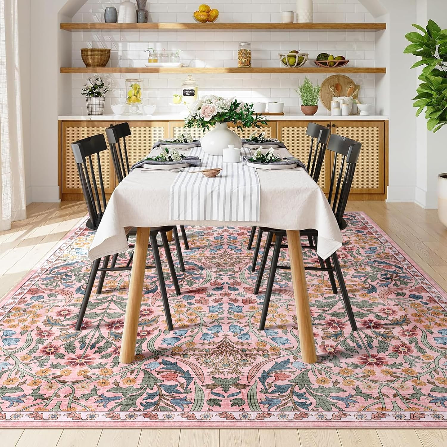 8X10 Washable Area Rug for Living Room, Floral Non-Slip Non-Shedding & Easy Care