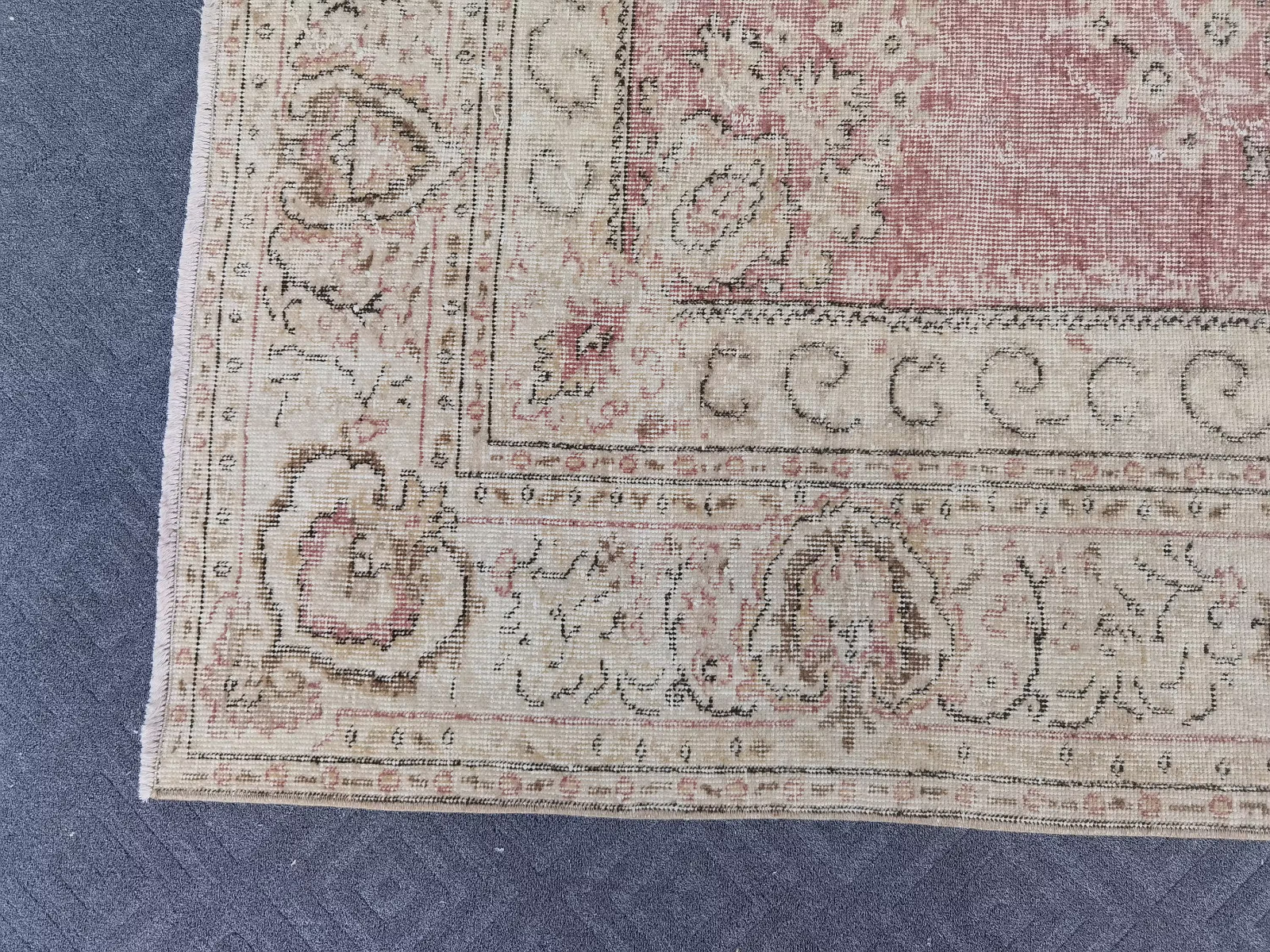 Muted Rose Turkish Rug 6×10 ft Red Vintage Oushak Wool Area Rug Cream Terracotta