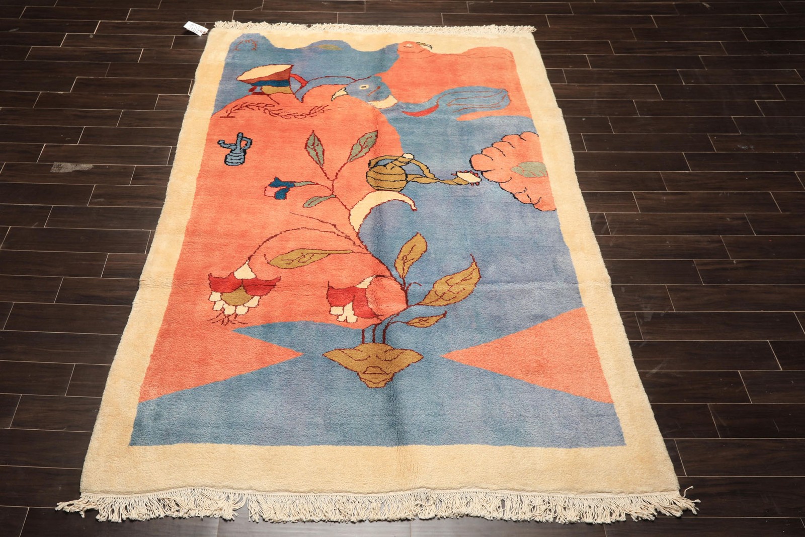6’7”x9’8” Hand Knotted Wool Blue Gabbehh Plush Pile Vegetable dyes Area Rug