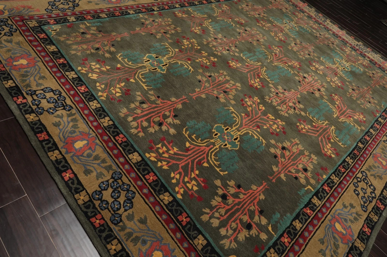 Donegal Arts & Crafts Multi Sizes Handmade 100% Wool Area Rug Dark Gray/Green6x9