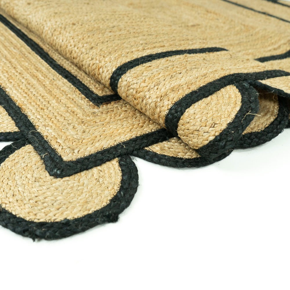 Black Jute Rug- Scallop Edge Jute Rug, Handmade Scalloped Area Rug, Custom Rug