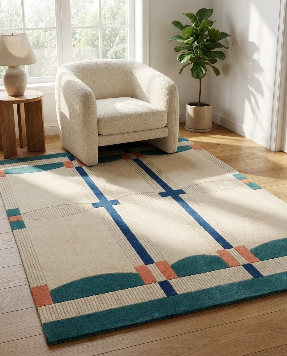 Hand Tufted Geometric 100% Wool Contemporary Area Rugs 8×10 9×12 10×14 12×15 ft