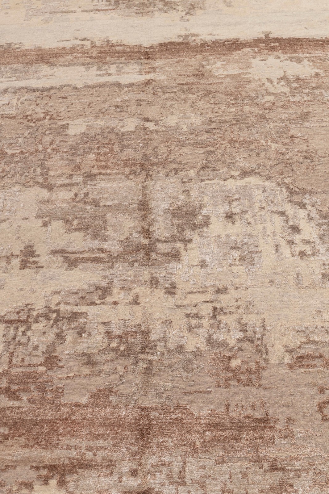 9×12 Cream Grey Brown Soft Look Modern Abstract Hand Knotted Wool & Silk Rug