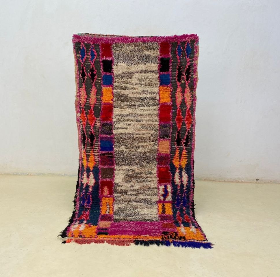 Moroccan Handmade Bedroom Cotton Rug 2’7×4’8 Unique Geometric Berber Vintage Rug