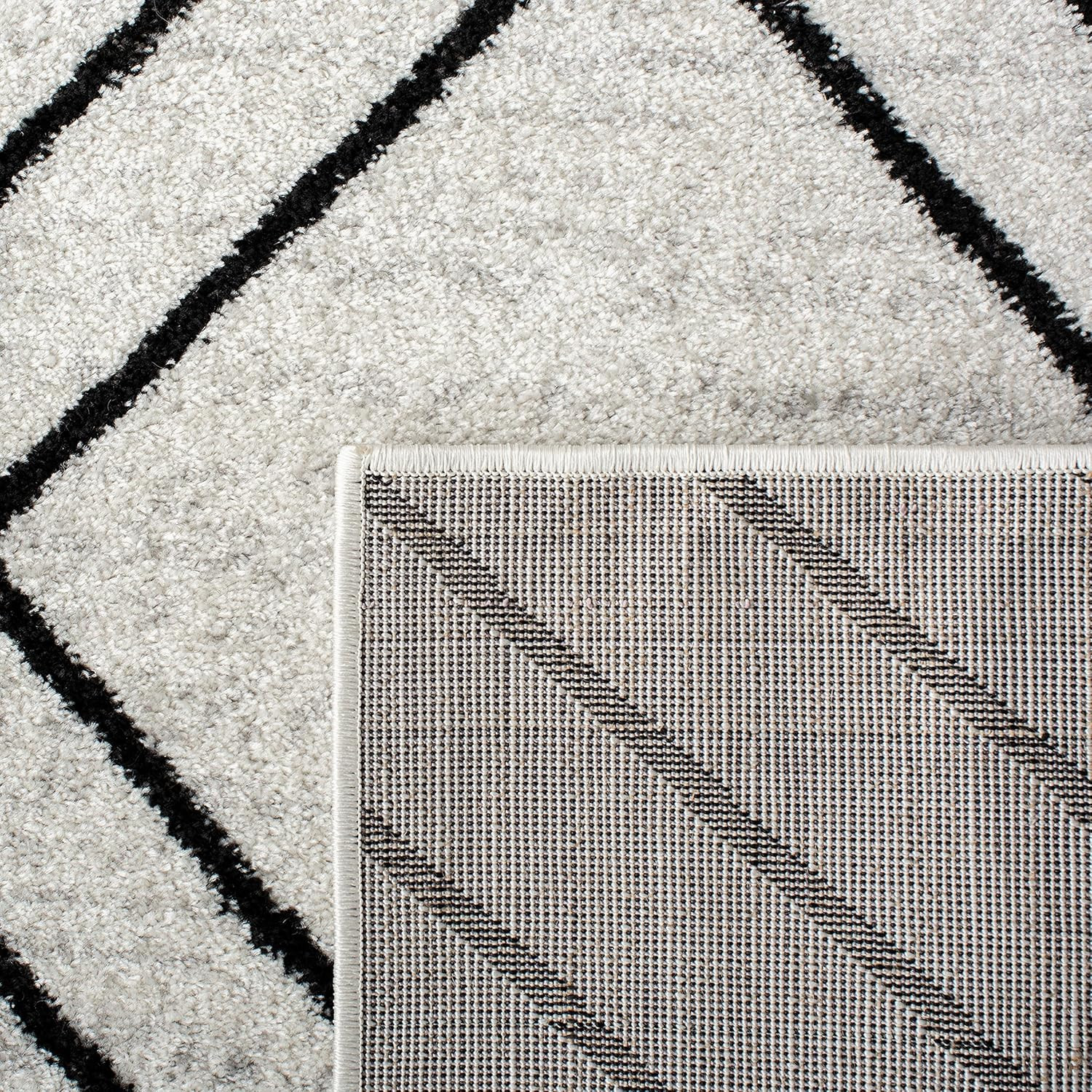 Adirondack 9′ x 12′ Area Rug – Modern Geometric, Light Grey & Black, Easy Care