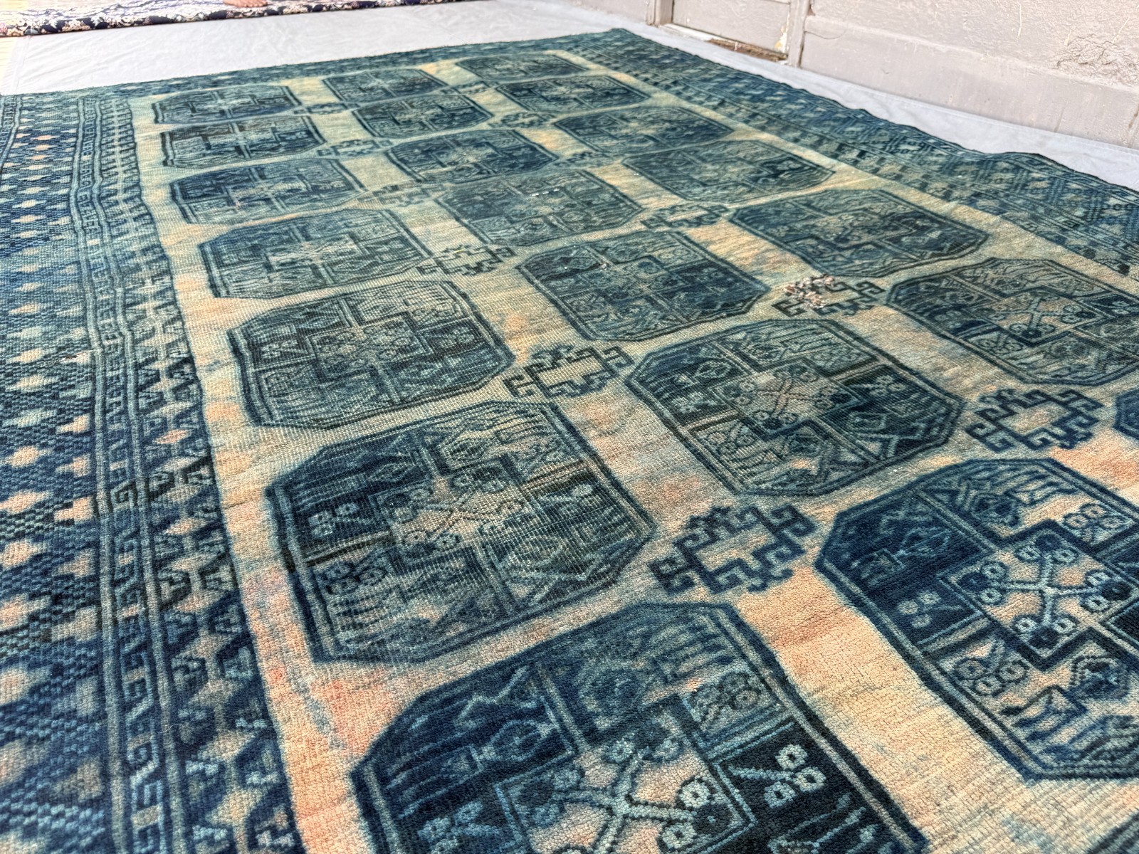 6×9 Faded Afghan Ersari Rug Hand Knotted Octagonal Gul Tribal Wool Carpet
