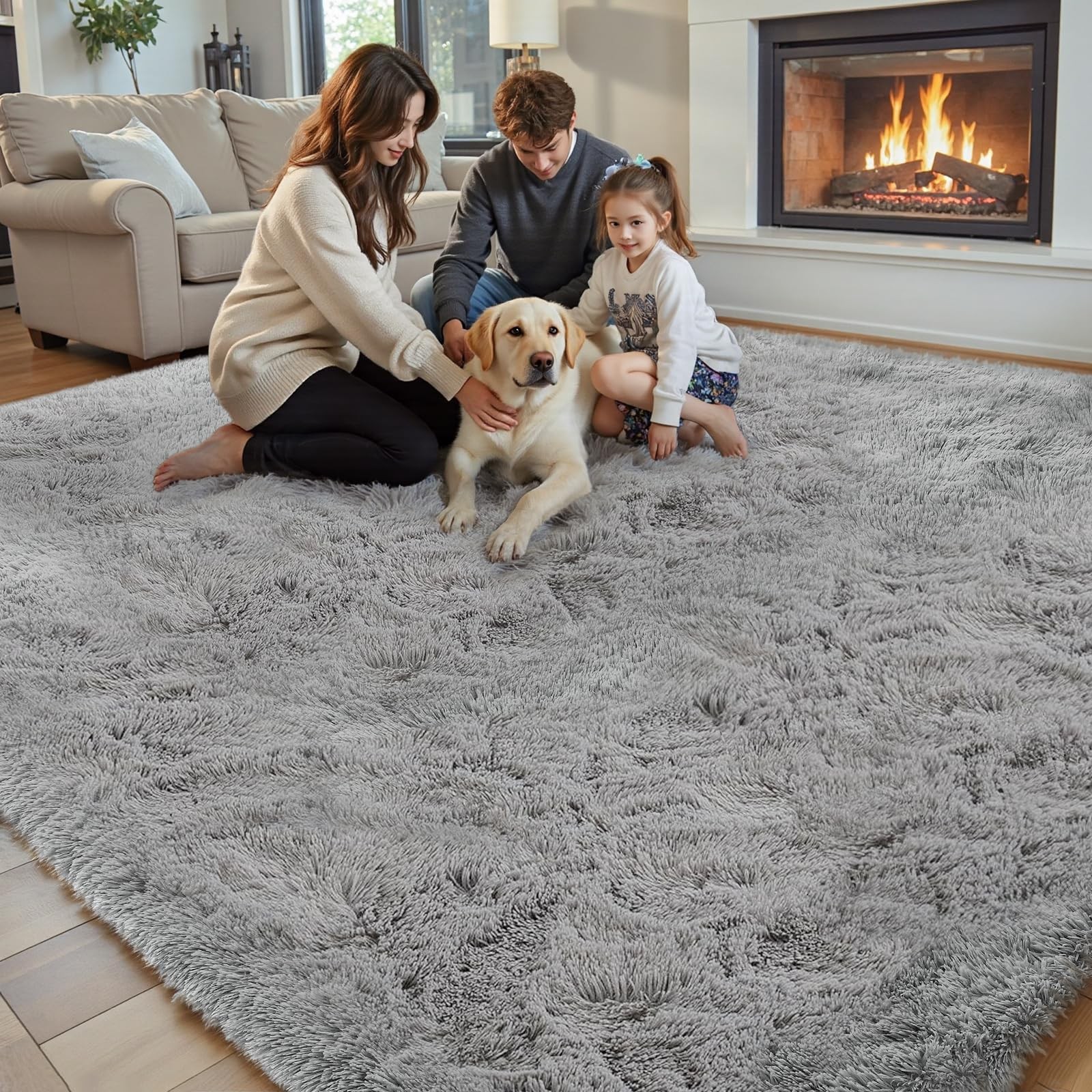 5×8 Fluffy Shag Rug Grey Modern Soft Non Slip Indoor Floor Carpet for Living Roo