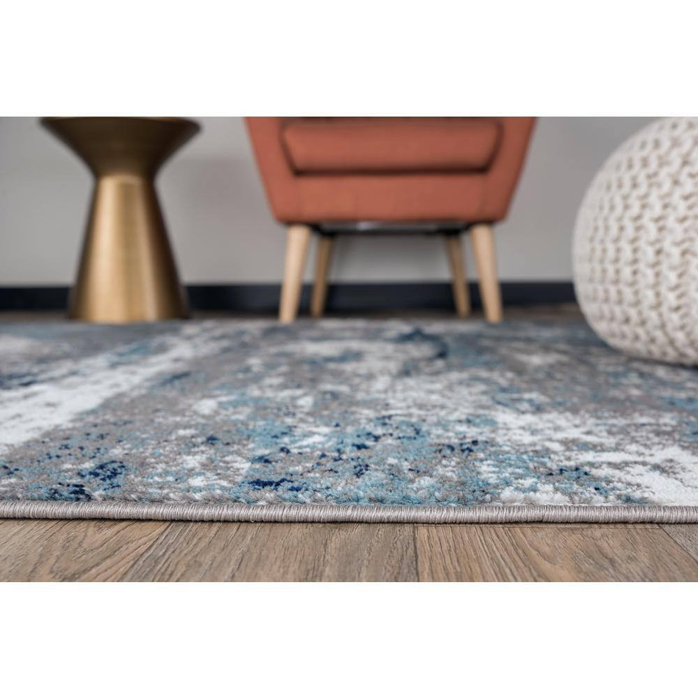 Distressed Modern Abstract Watercolor Blue 5 Ft. X 7 Ft. Area Rug
