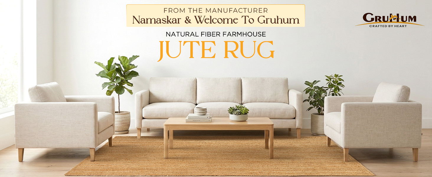 Jute Area Rug 6×9 Feet Rectangle Natural Fiber Boho Braided Handwoven Soft