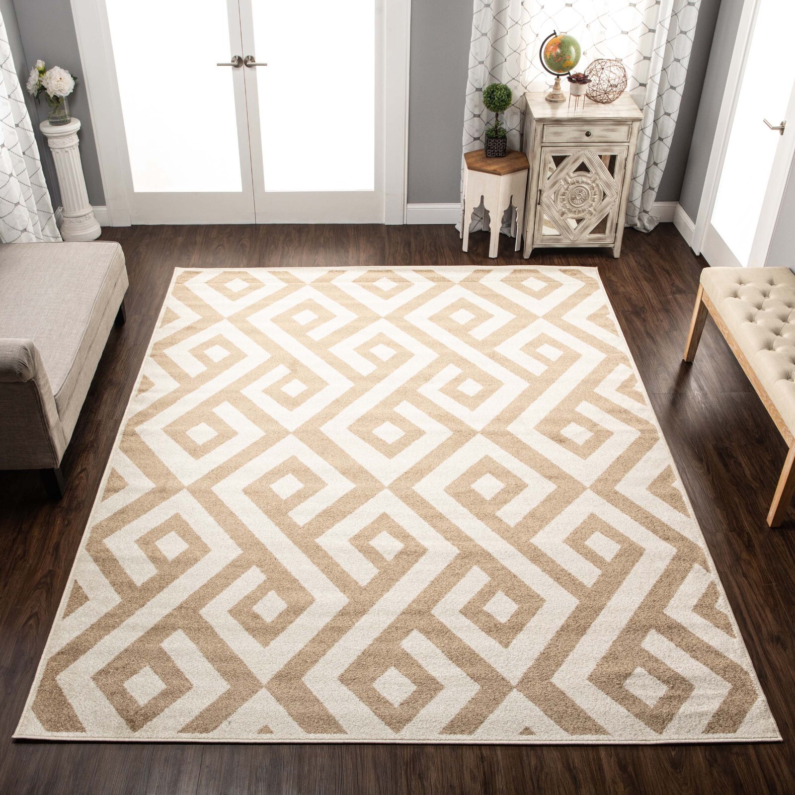 Saxton Diamond Geometric Home Decor Floor Carpet Indoor Area Rug Or Runner Rug