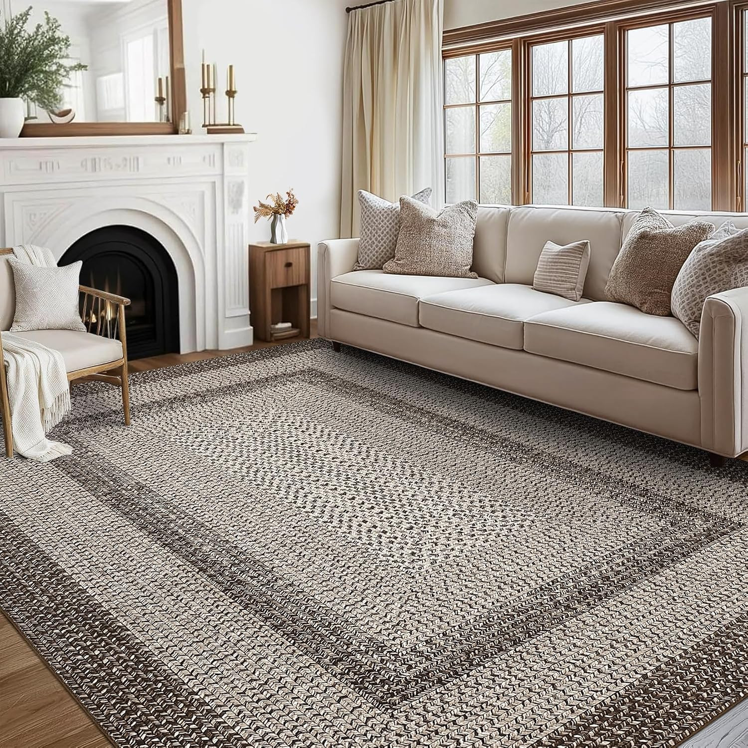 8X10 Washable Area Rug for Living Room with Rubber Backing | Stain Resistant Lar