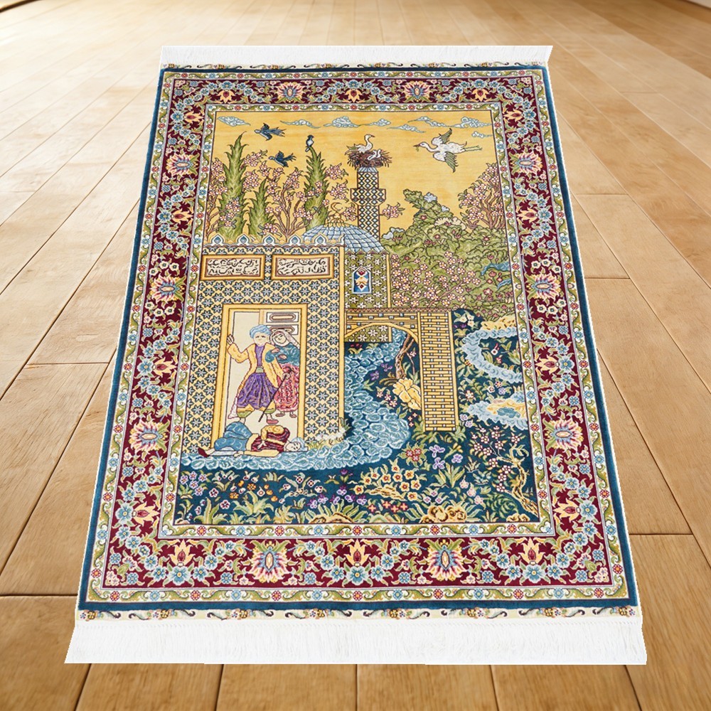 Zhiyi 2.7x4ft Handmade Silk Area Rug Hanging Tapestry Hand-knotted Carpet 210A