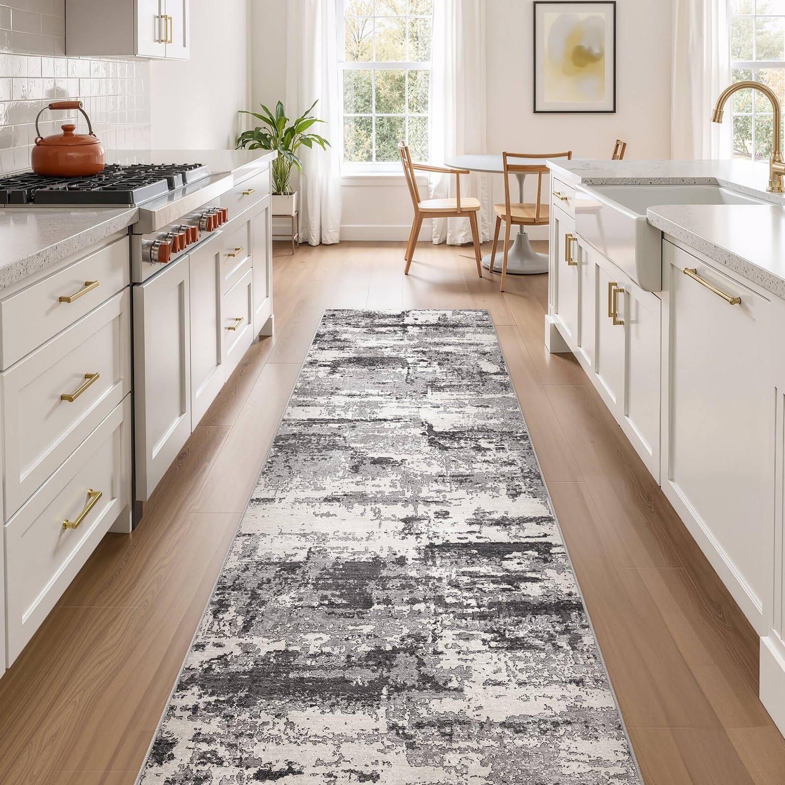 Hallway Washable Runner Rug: 3×8 Abstract Modern Soft Stain Resistant Non-Sli…
