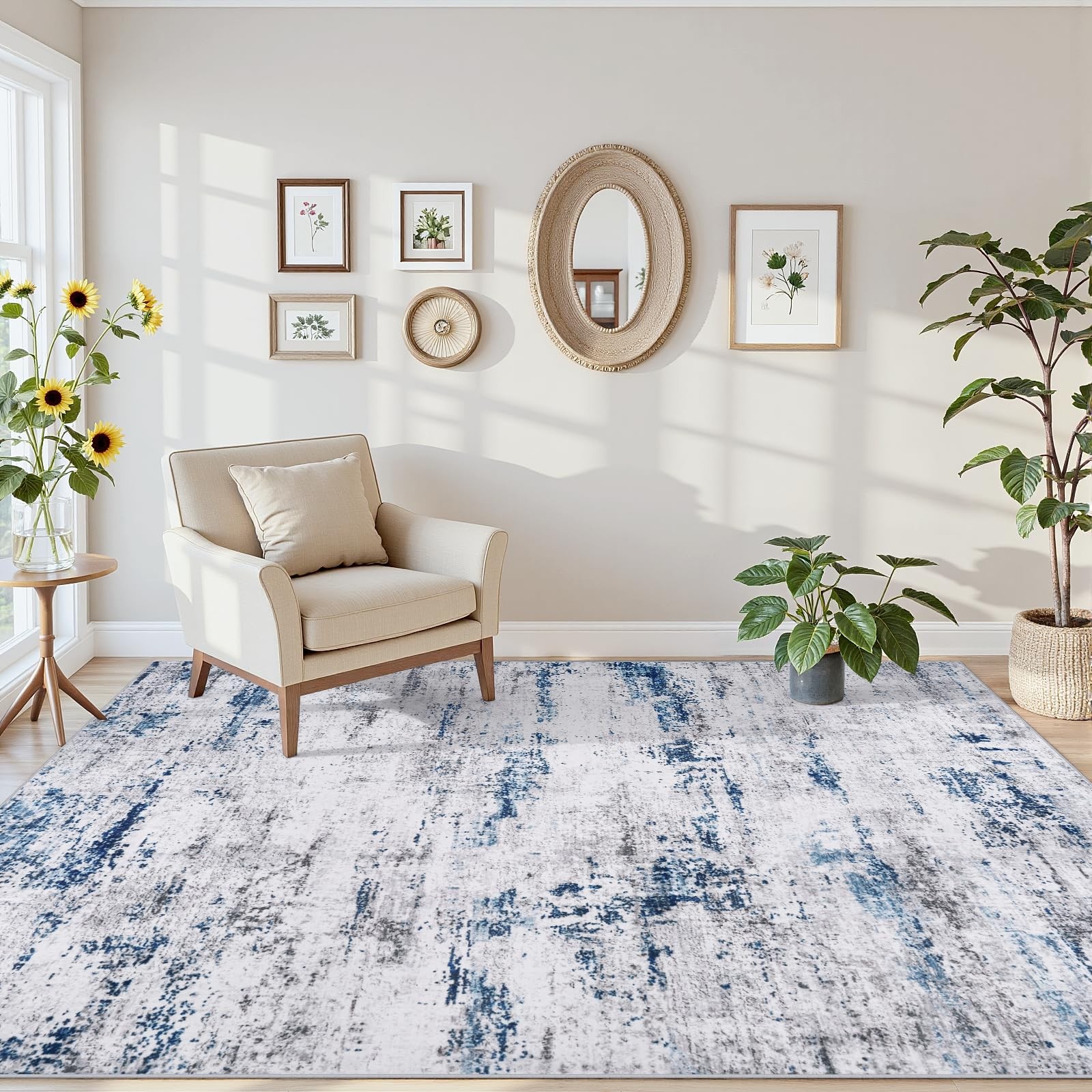 Area Rug Living Room Rugs: 5×7 Large Soft Indoor Carpet Modern Abstract Rug w…