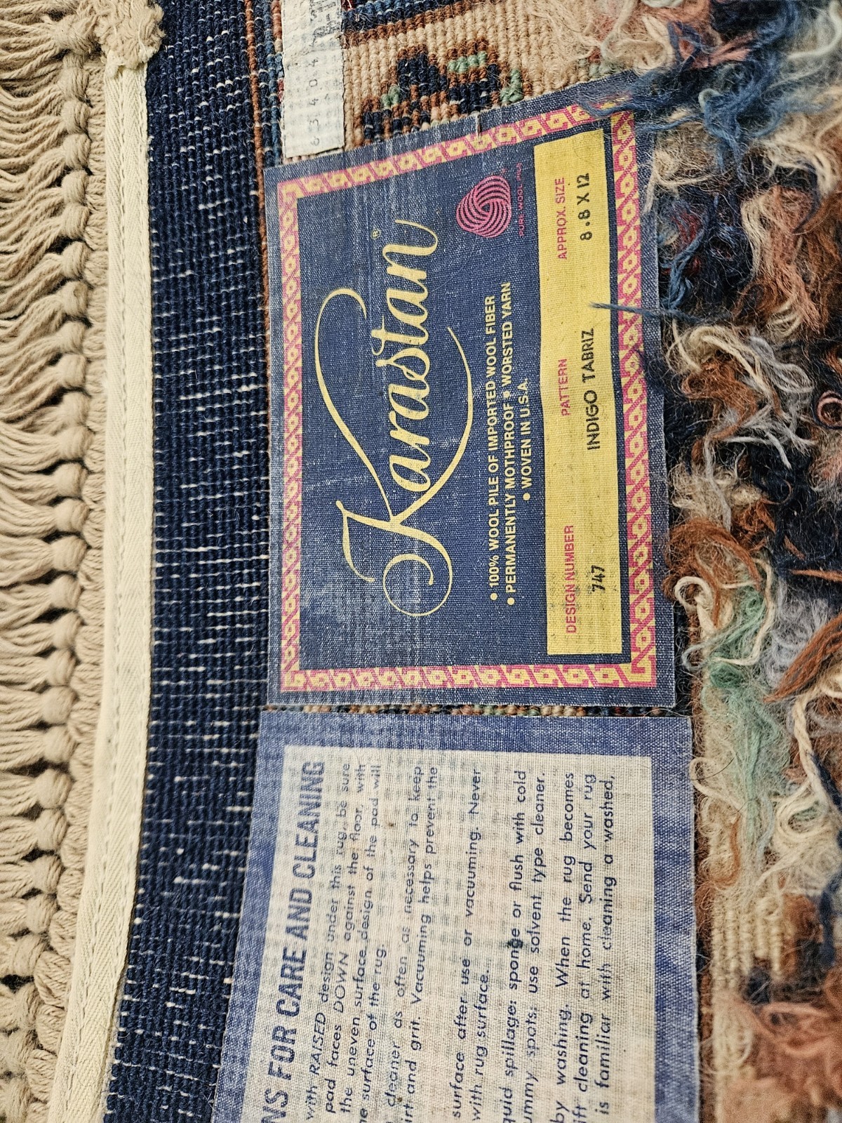 9×12 KARASTAN INDIGO TAB RIZ 700 – 747 100% WOOL RUG VERY GOOD CONDITION