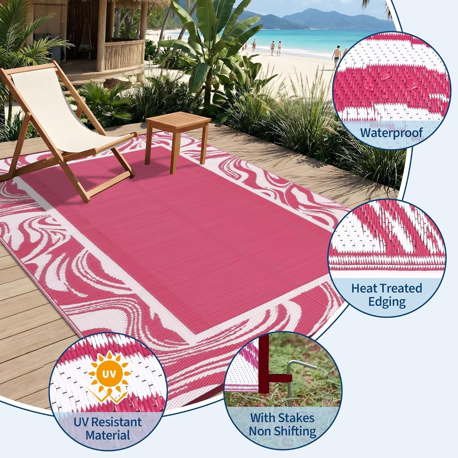 Outdoor Plastic Straw Rugs Waterproof Reversible Patio Camping Picnic Carpet Mat