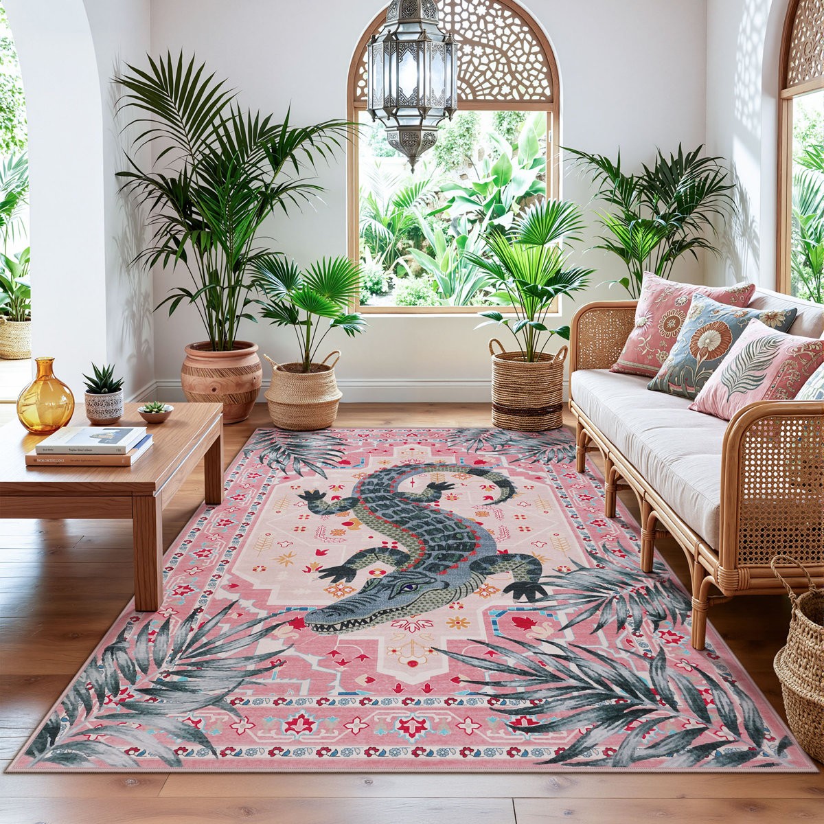 5X7 Washable Soft Area Rug,Boho Vintage Low Pile Non Slip Carpet for Living Room
