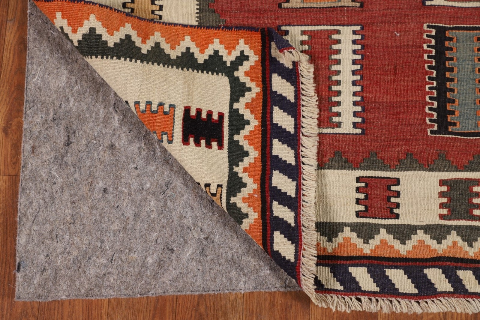 Red Kilim Vintage Area Rug 5×8 Hand-woven Geometric Vegetable Dye Tribal Style