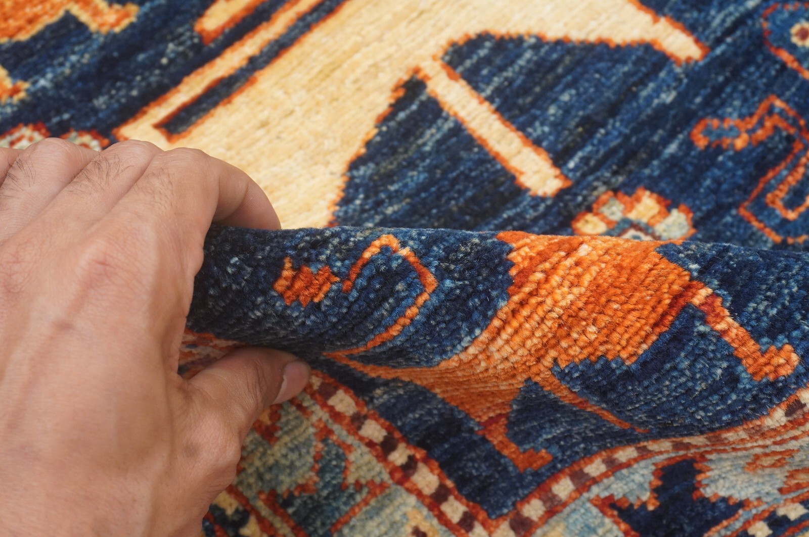 7 x 8 ft Navy Blue Gabbeh Tribal Afghan Hand Knotted Veg dye Wool Area Rug