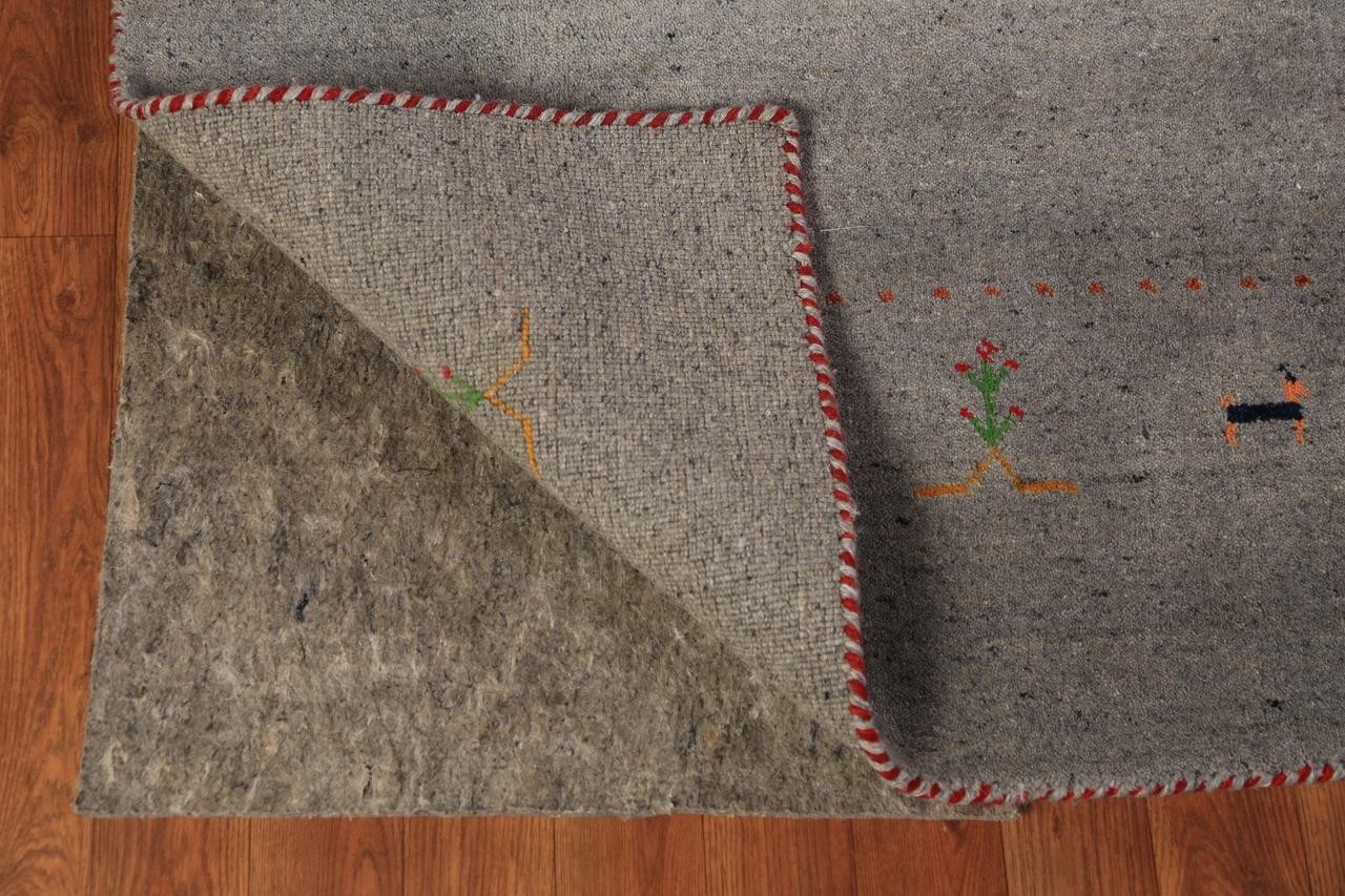 Modern Solid Gray with Animal Pictorial Pattern 6×8 Hand-Knotted Wool Area Rug