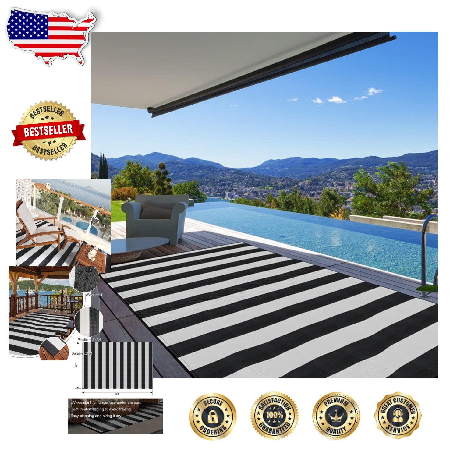 Durable 5’x8′ Polypropylene Outdoor Rug – Waterproof & UV Resistant Deck Mat