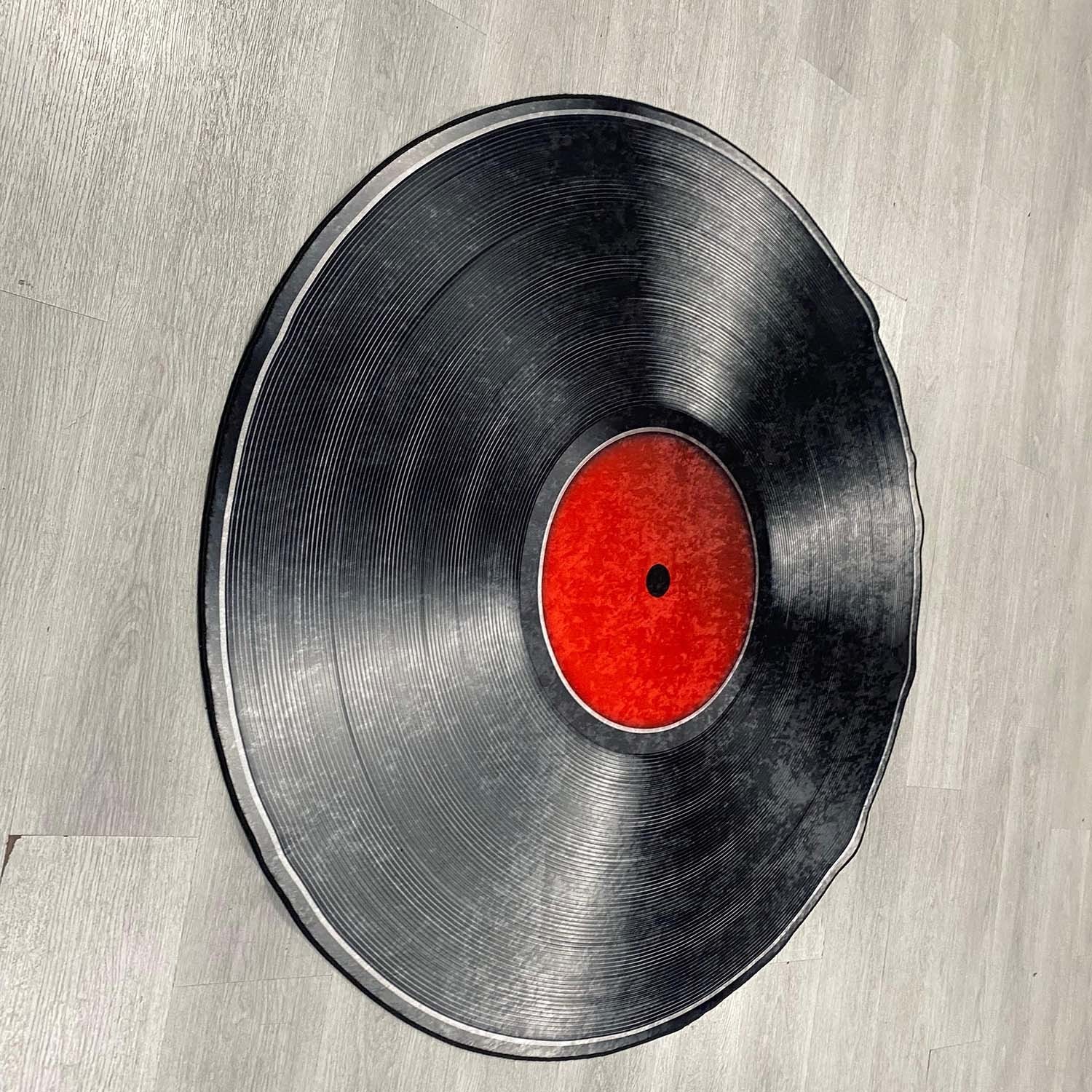 Retro Vinyl Record Round Rug, Music Lover Room Decor, Black Red Disc Carpet