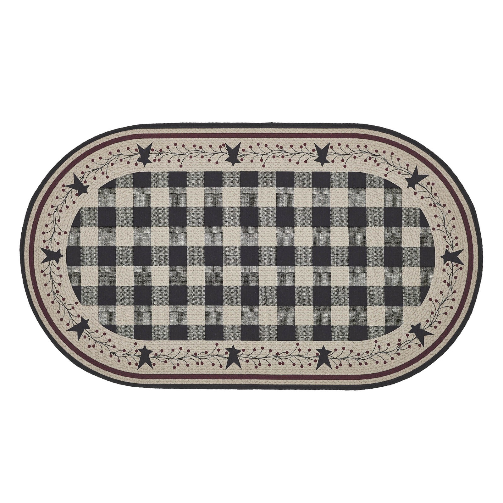Pip Vinestar Polyester RUG Oval Latex Back 27×48 Country Black Natural Burgundy